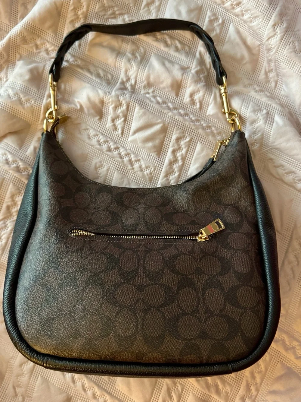 Coach Brown & Black Signature Hobo Jules Bag with Gold Hardware